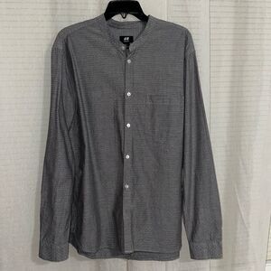 H&M XL Regular Fit Gray Textured Cotton Yoke Collar Long Sleeve Casual Shirt